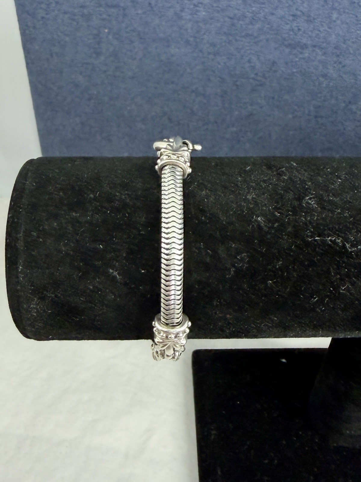 LAGOS CAVIAR Sterling Silver 18K Yellow Gold Faceted White Topaz 6.75” Bracelet