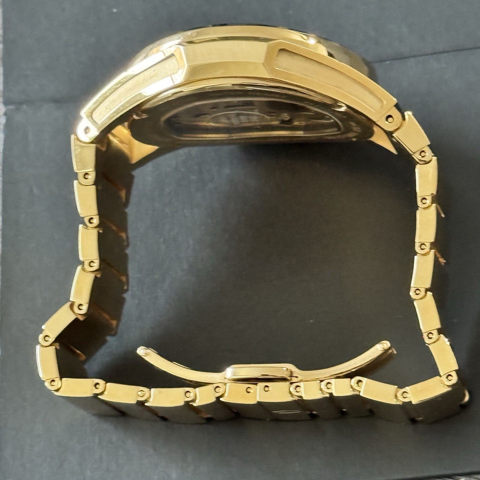 Bulova Curv Black Dial Men’s Watch – 97A144 Gold Tone Stainless