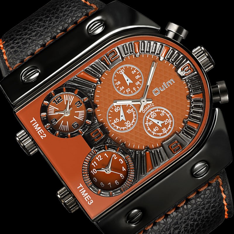 Oulm Men’s Large Dial Army Sport Watch Quartz 3 Decorative Subdials Gift for Men