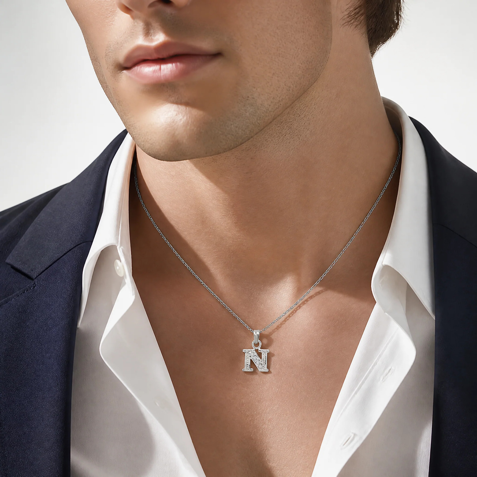 Sterling Silver CZ Letter N Initial Pendant