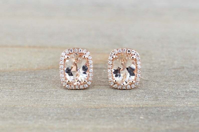 1.7ct Lab-Created Peach Morganite Moissanite Halo Earring 14k Rose Gold Plated