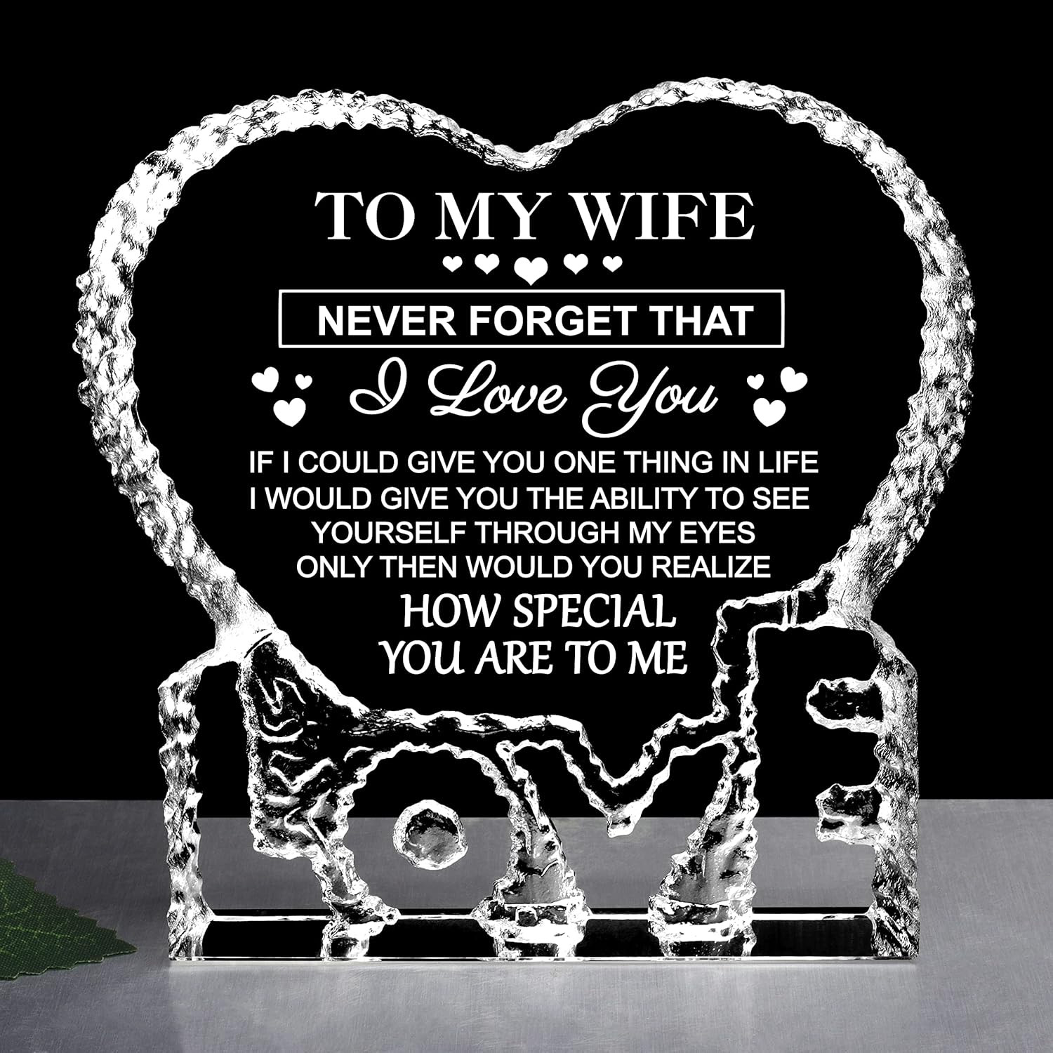 Heart Shaped Crystal Gifts for Wife, Engraved Love Quote Keepsake from Husband,
