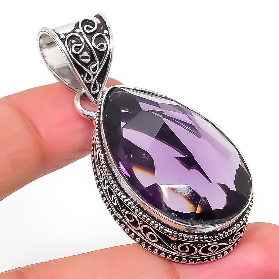 Amethyst Gemstone Handmade 925 Silver Jewelry Pendant 2.05″