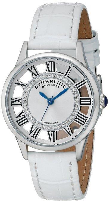 Stuhrling 890L 01 Vogue Quartz White Leather Crystal Accented Womens Watch
