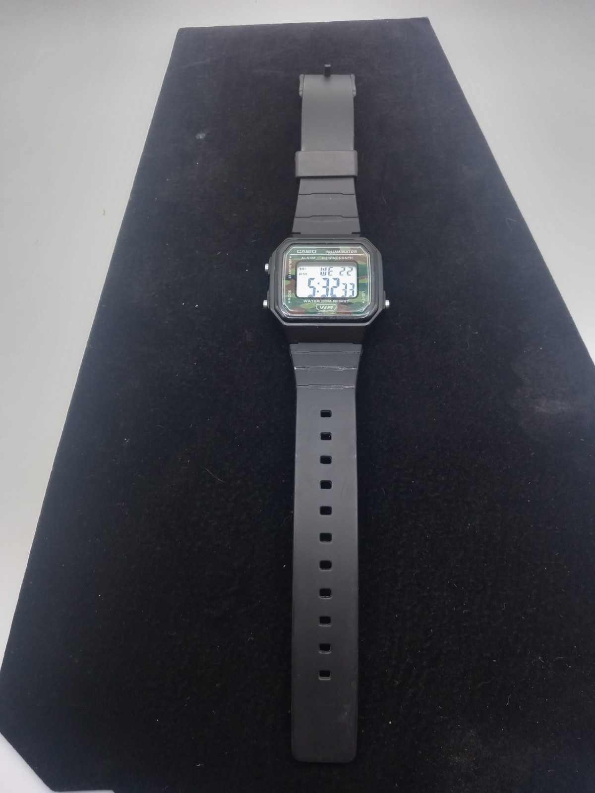 Casio Mens Watch 38mm Digital Green Camo Dial Black Resin 3454 W-217H