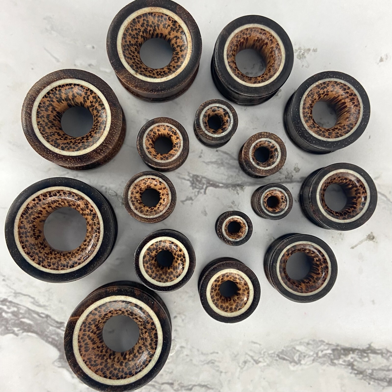 Sono Wood Tunnels with Coconut Wood Inlay gauges set pair PICK SIZE organic