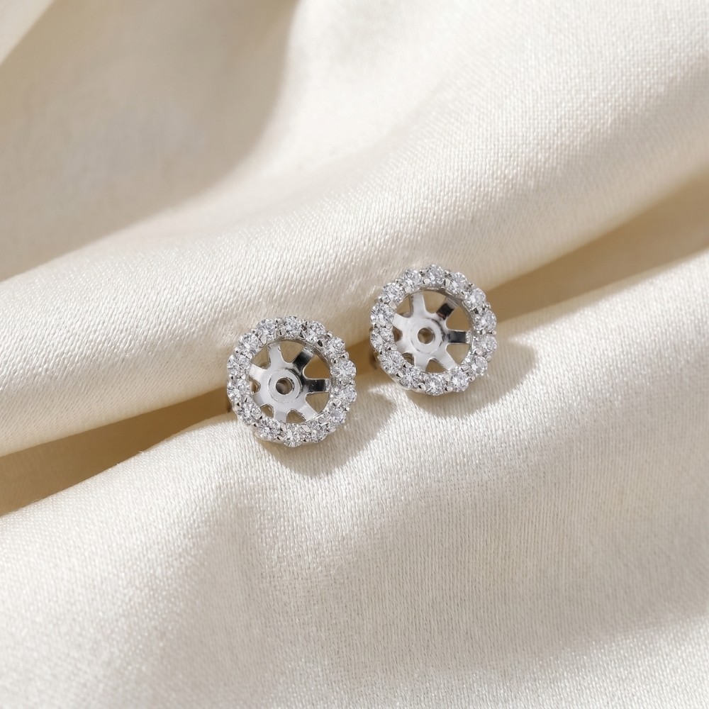 14K White Gold 1/2 Ct. Diamond Studs Earring Jackets (up to 6mm)
