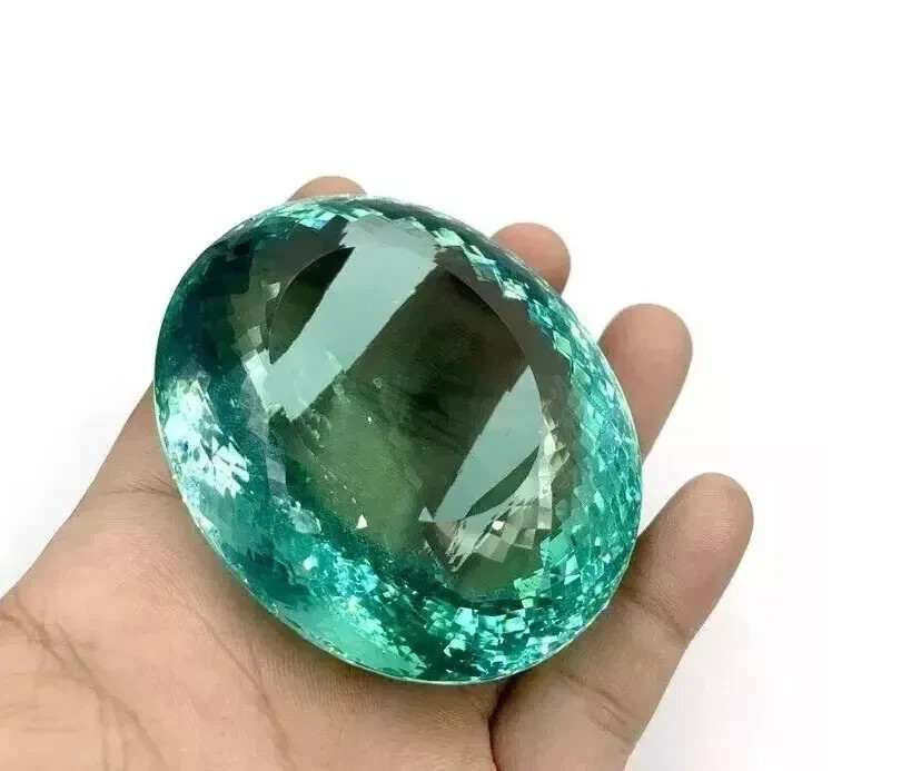 200 Carat Flawless Bluish Green Grandidierite Oval Cut Certified Loose Gemstone