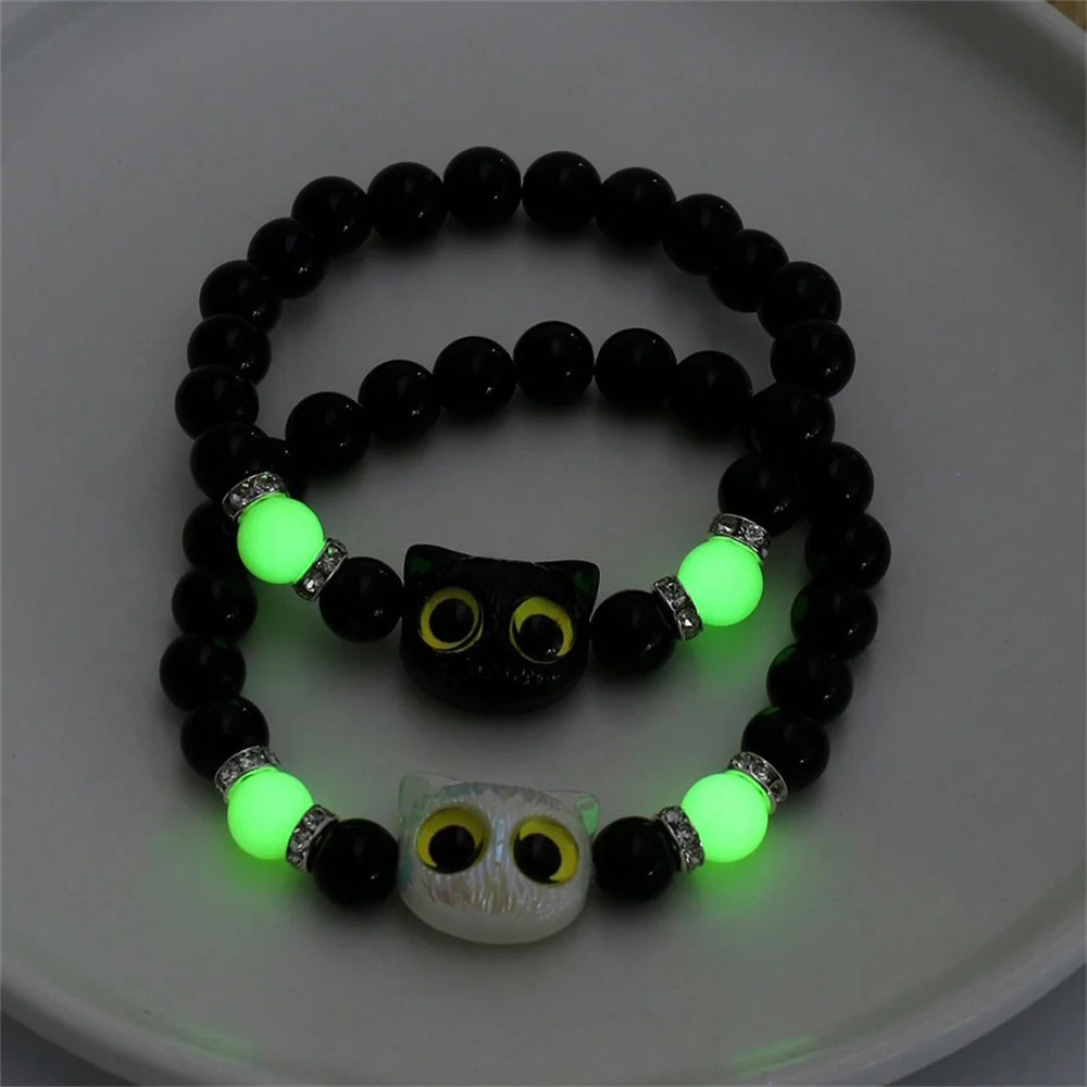 2026 Fashion Luminous Beads Couple Bracelets For Women Men Charm Cat Matching