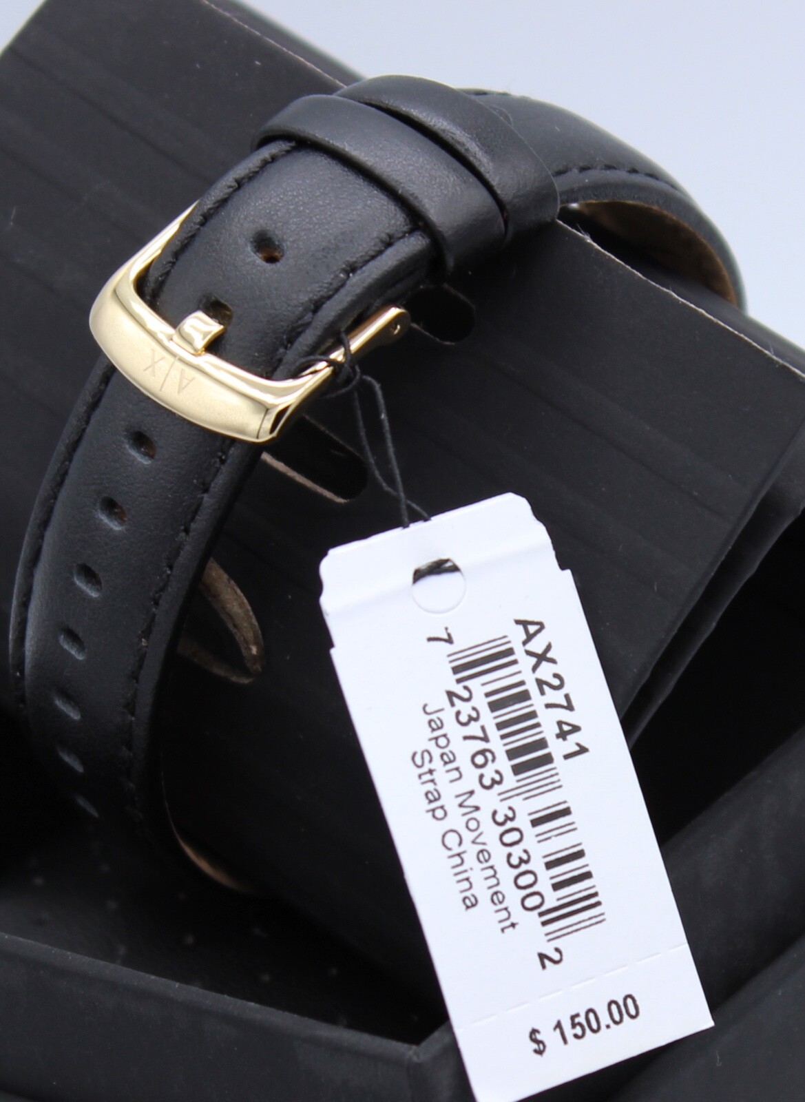 NEW AUTHENTIC ARMANI EXCHANGE CAYDE ICON GOLD BLACK LEATHER MEN’S AX2741 WATCH