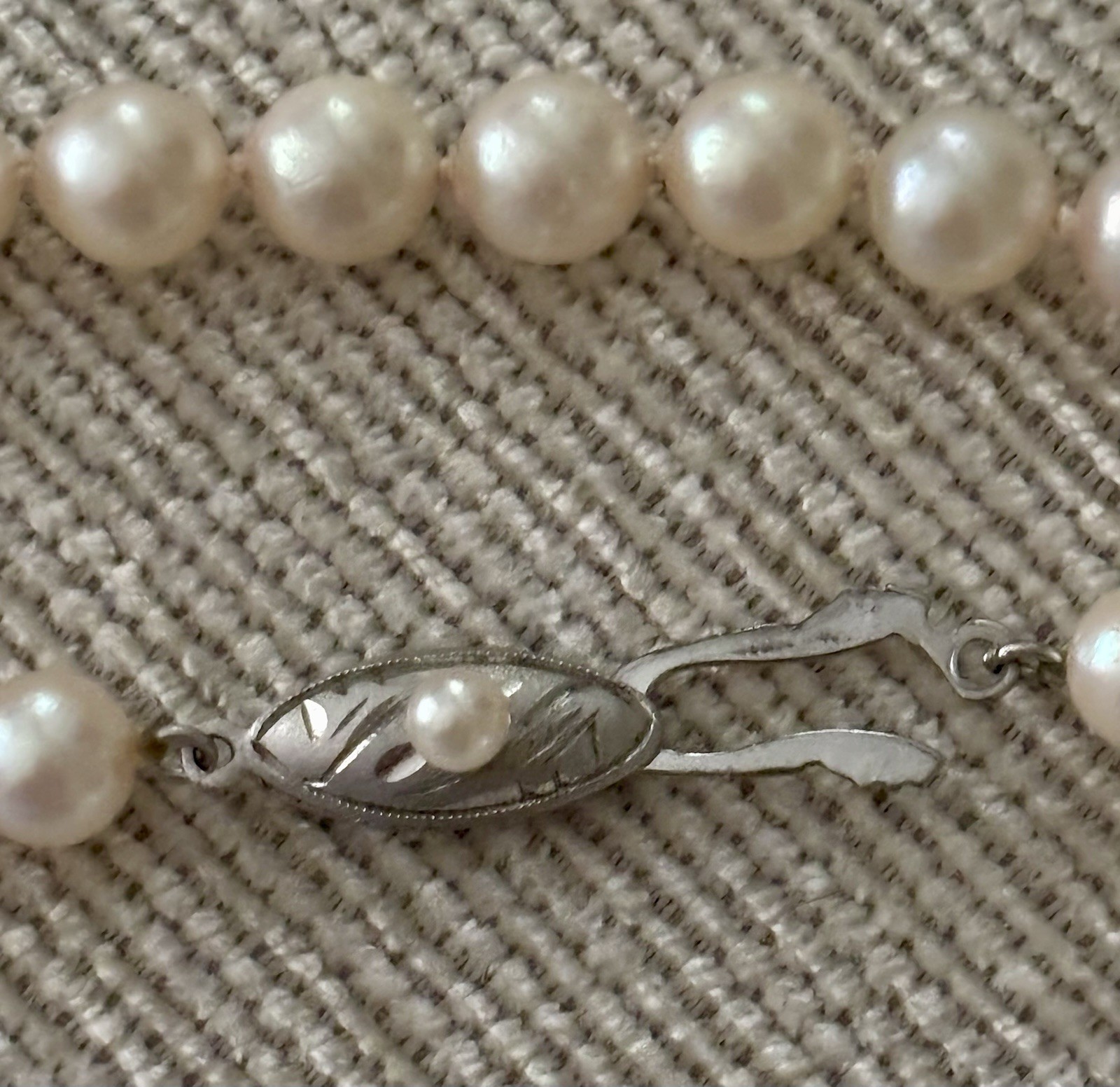 Vintage Akoya Pearl Necklace Silver Clasp 6mm 35” Opera Length Creamy Hue