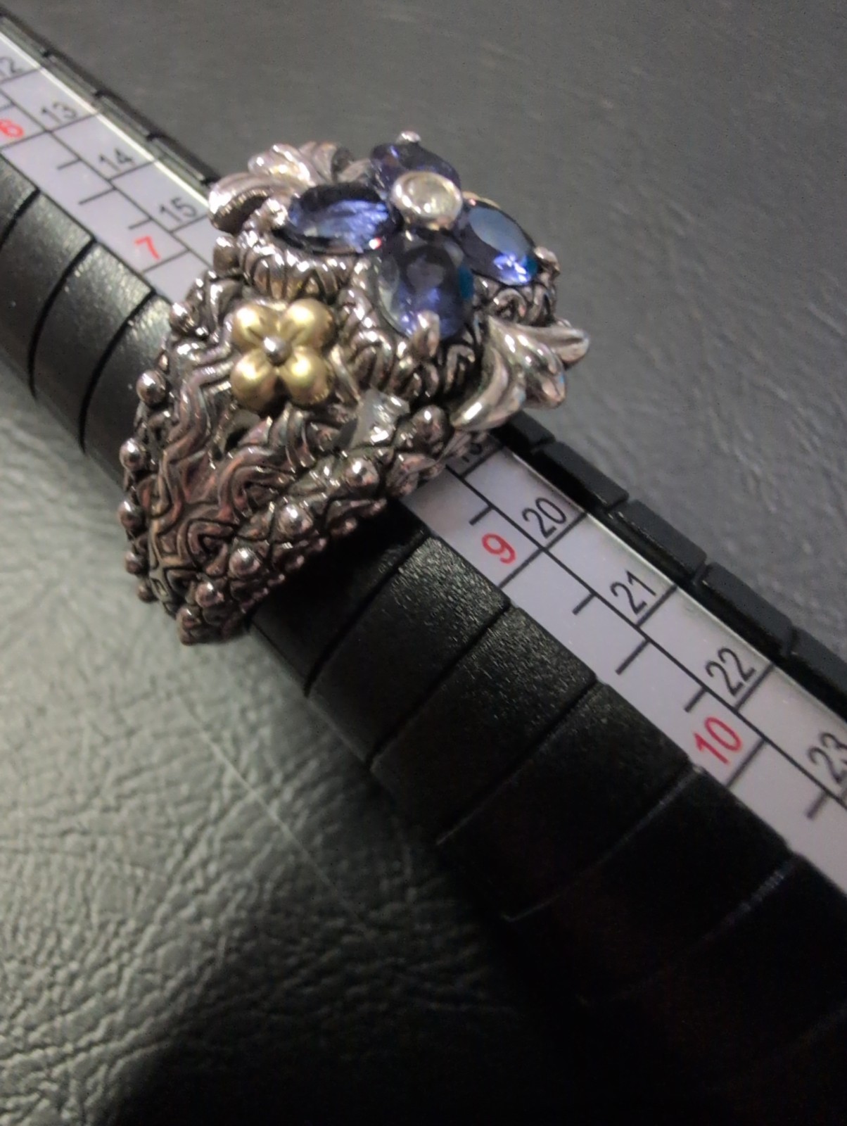 BARBARA BIXBY RING FLOWER GEMSTONE IOLITE TOPAZ SIZE 8 SS 18K Rare