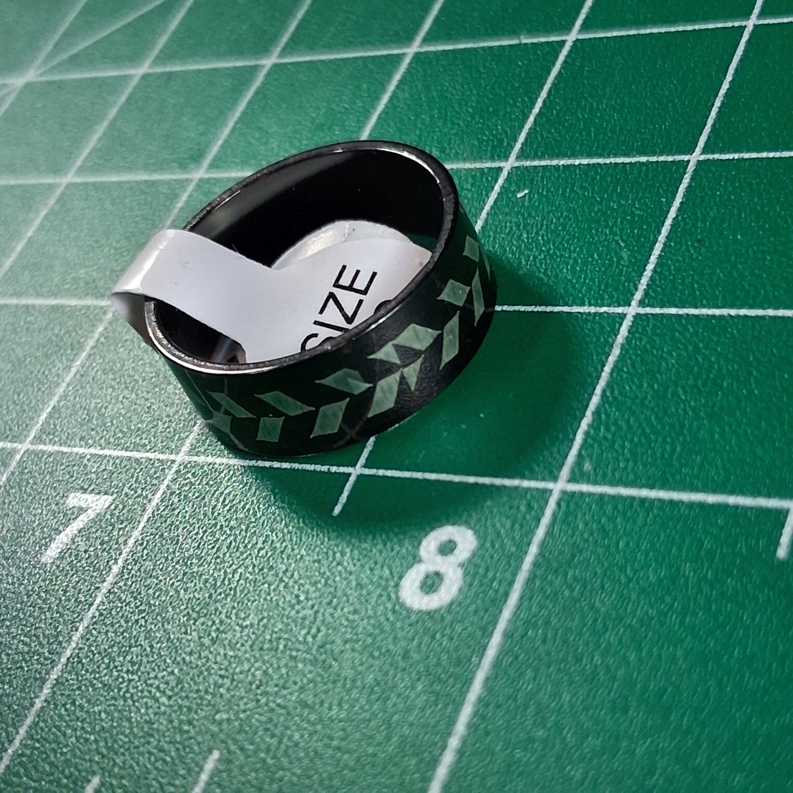 Glossy Black Stainless Steel Size 7.75 Etched Tire Tread Pattern Band Ring