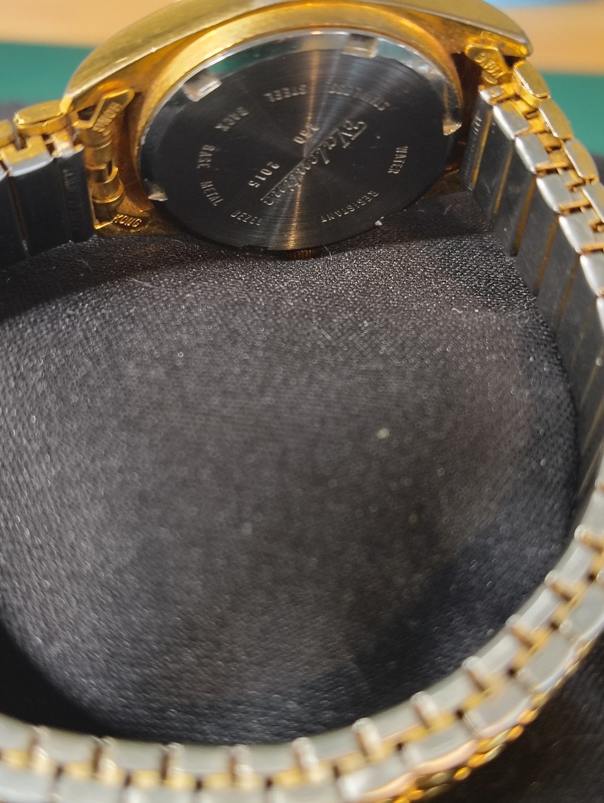 Valentino Quartz 34-35mm Gold Tone Sunburst Dial Date Stretch Bracelet Watch
