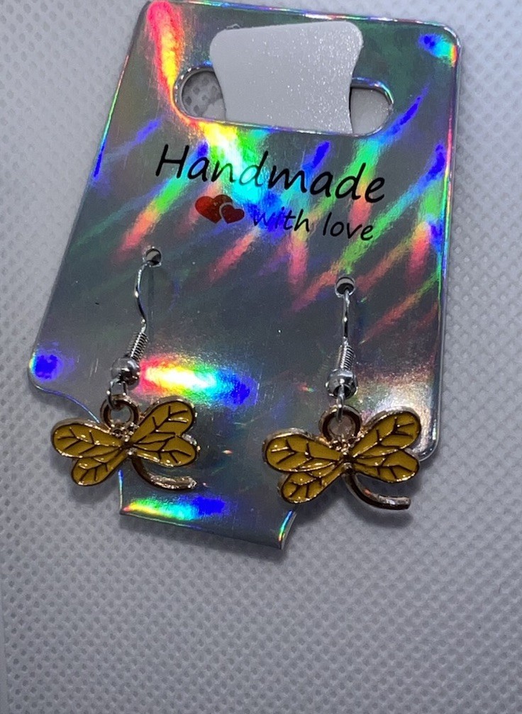 Handcrafted Silver-Tone Dangle Hook Earrings, Enamel Metal No Stone