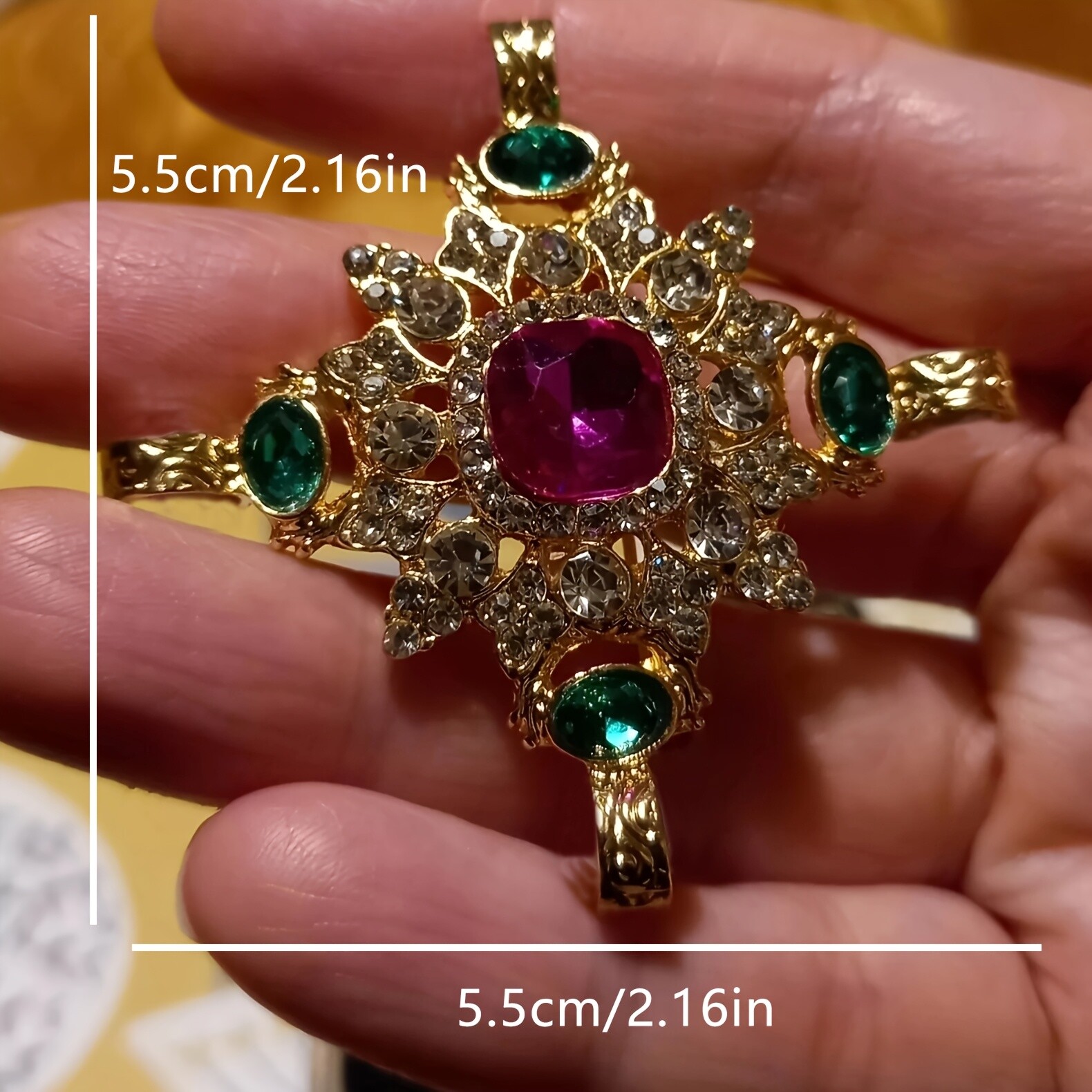 Women Men vintage Baroque Brooch – Antique Red Green Rhinestone Corsage