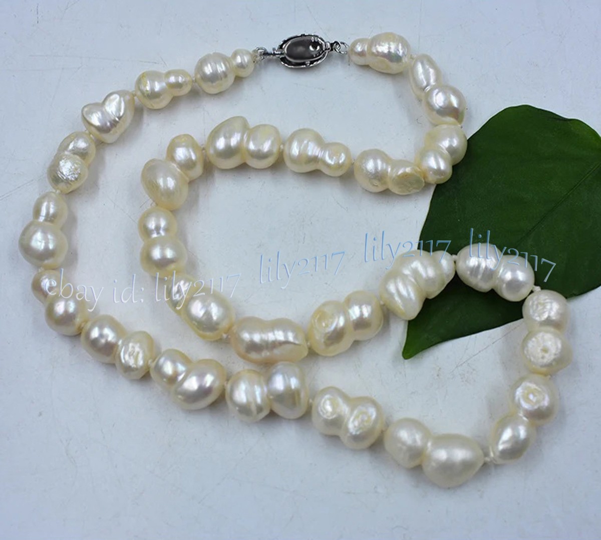 Rare Natural White Freshwater Baroque Double Pearl Necklace Earring Set 14-48 in