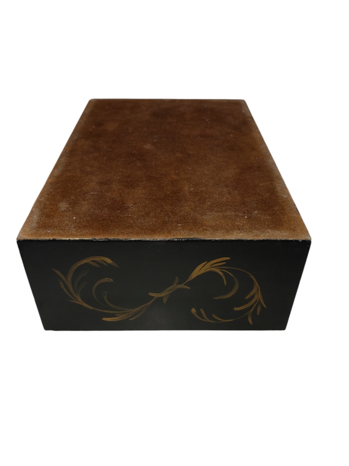 Vintage Hand Painted Wooden Jewelry Keepsake Box Floral Folk Art Black