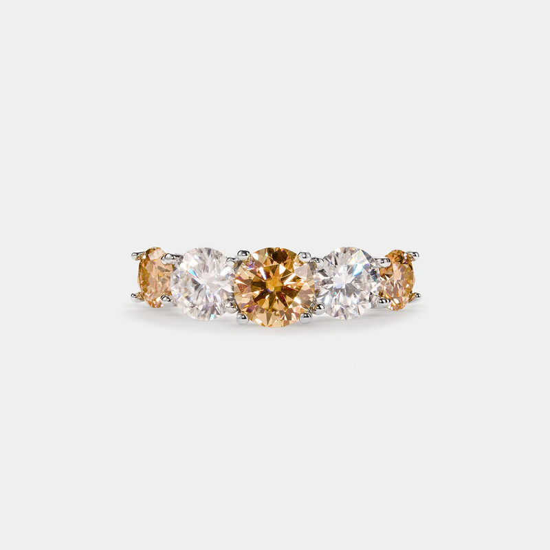 Color Five Stone Moissanite Cocktail Engagement Ring in 925 Sterling Silver