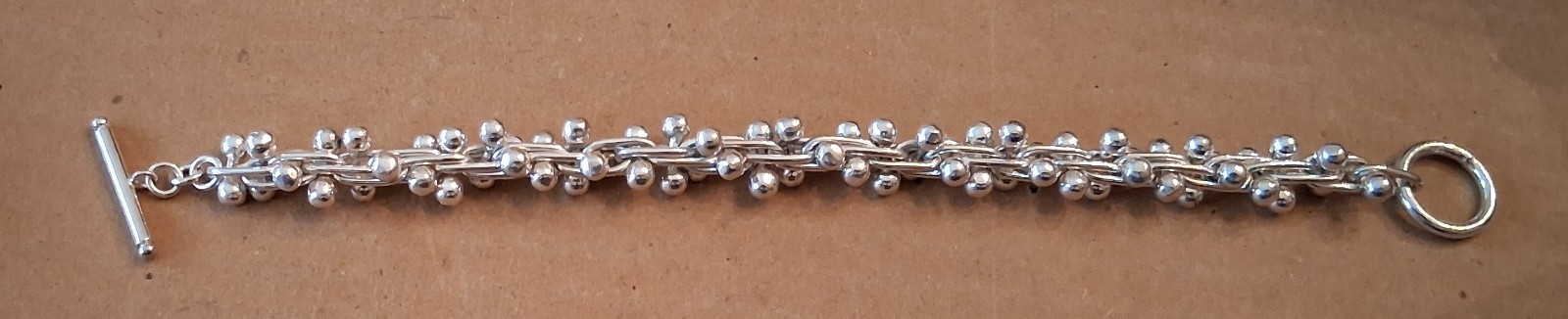 Heavy Sterling Silver DNA Graduated Bead Ball Link Toggle Bracelet-54.6 GRAMS