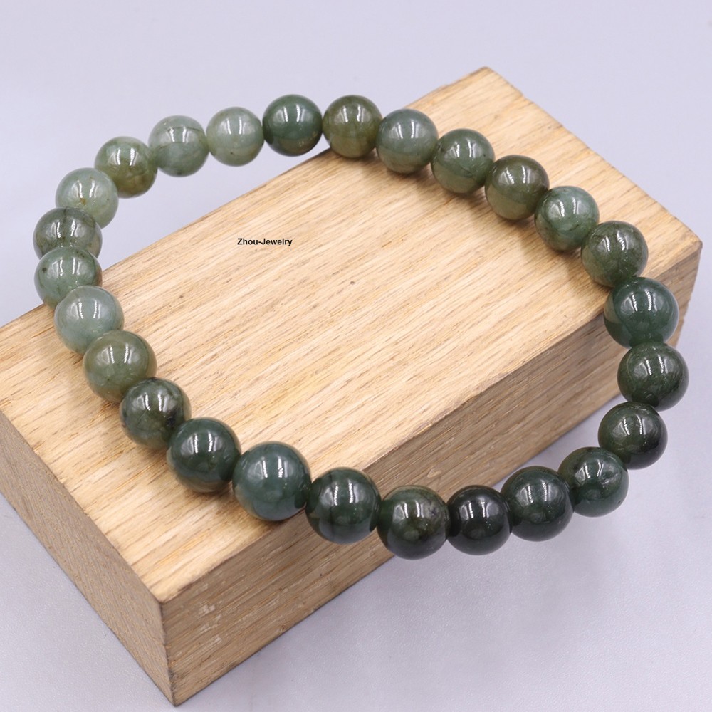 Handmade Natural Oil-Green Jade 7mm Bead Women’s Elastic Bracelet
