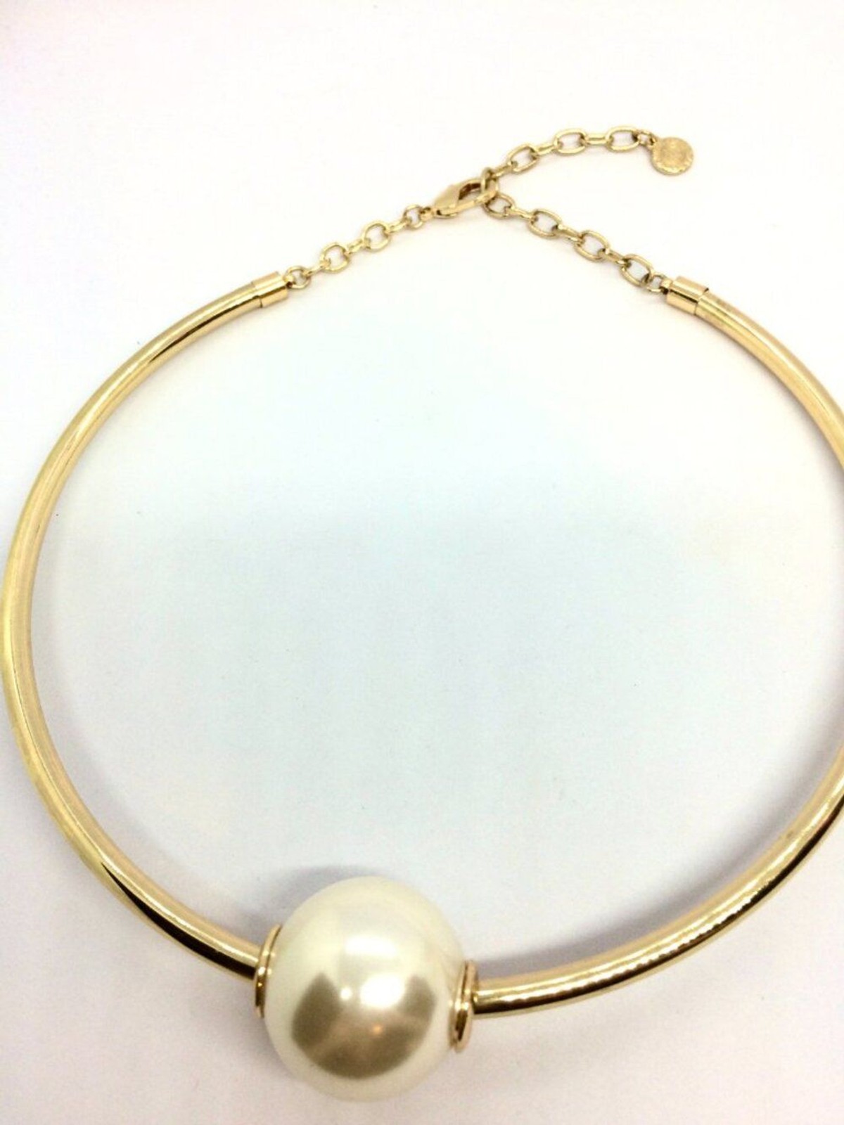 RJ GRAZIANO NECKLACE Large Faux Pearl Torque Collar Gold Tone Statement