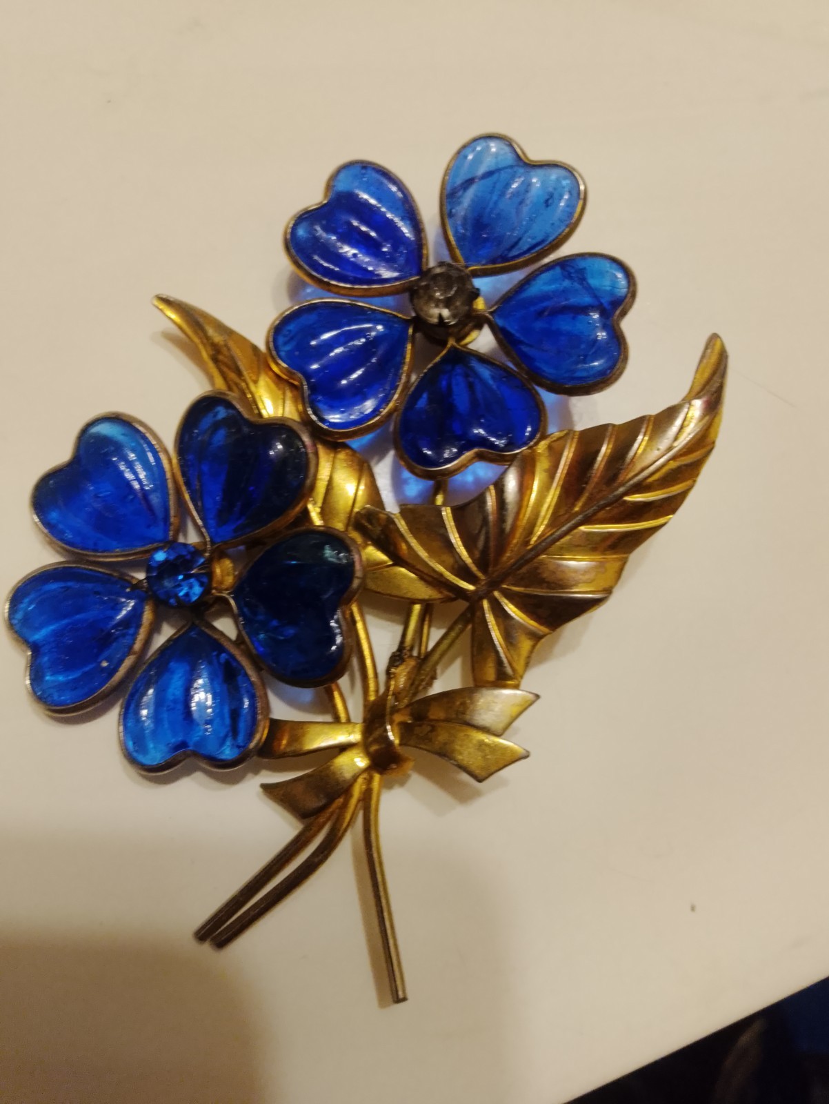 Poured Glass Cobalt Blue Flowers Brooch