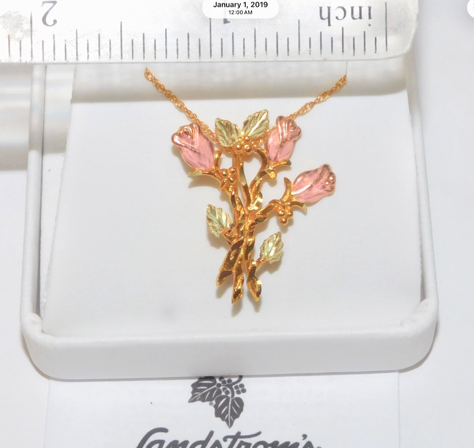 Black Hills Gold 10k Large Rose Bud Pendant Brooch Necklace