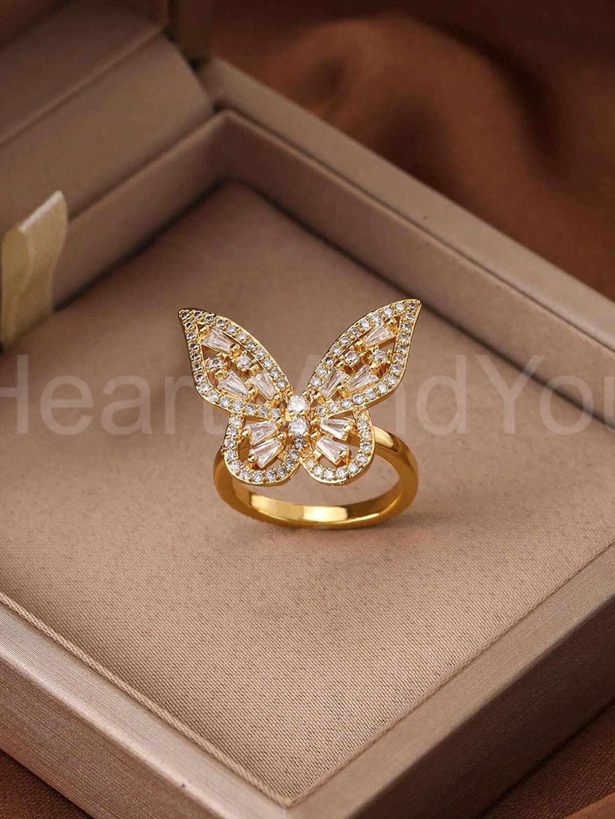 4ct Baguette Cut Simulated Diamond Butterfly Cocktail Ring 14K White Gold Plated