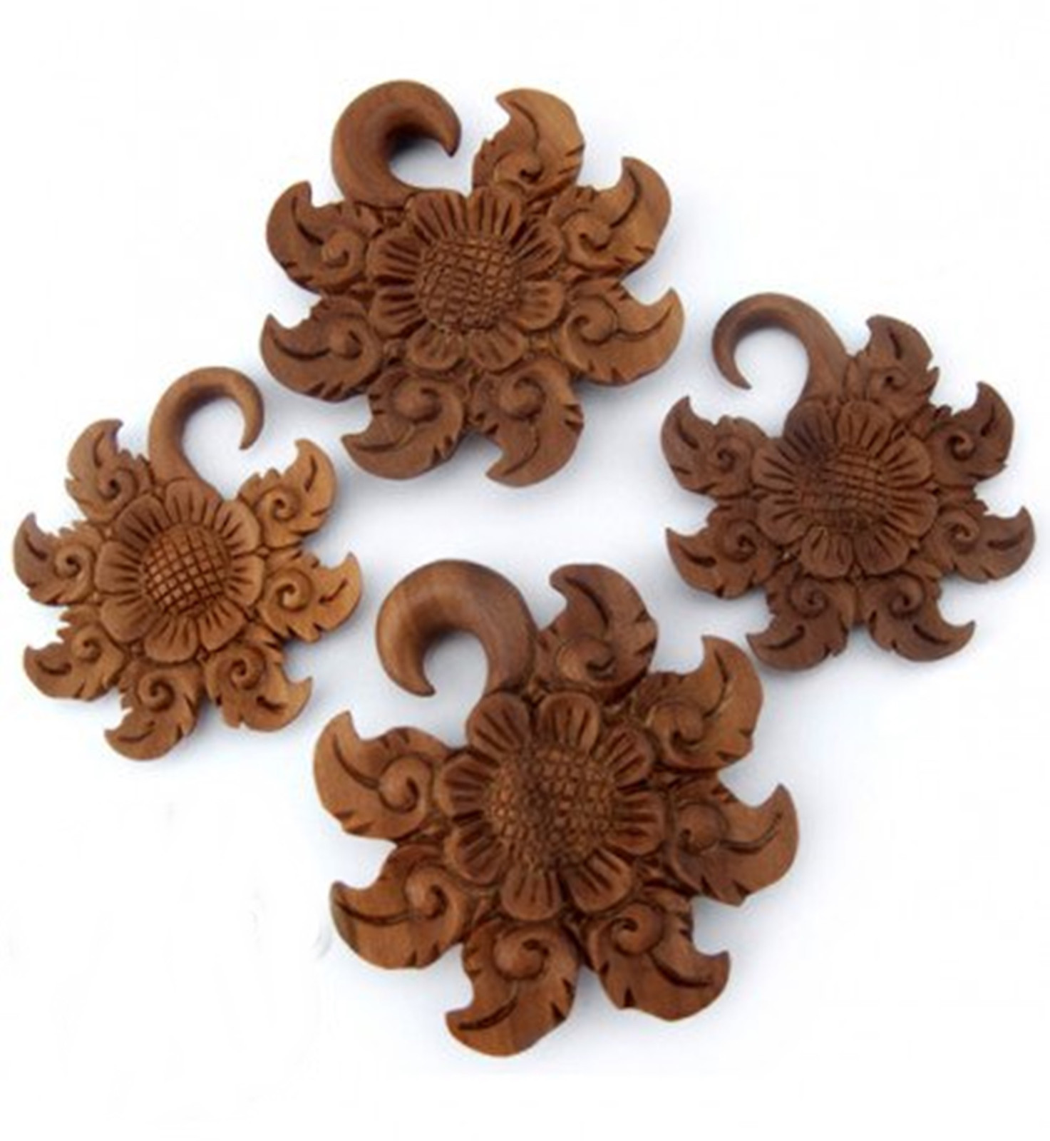 PAIR-Tapers Hangers Wood Saba Carved Flower of Life 04mm/6 Gauge