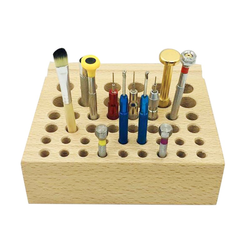 46 Holes 7mm/9mm/15mm Assorted Wooden Watch Repair Tool Holder Organizer Stand