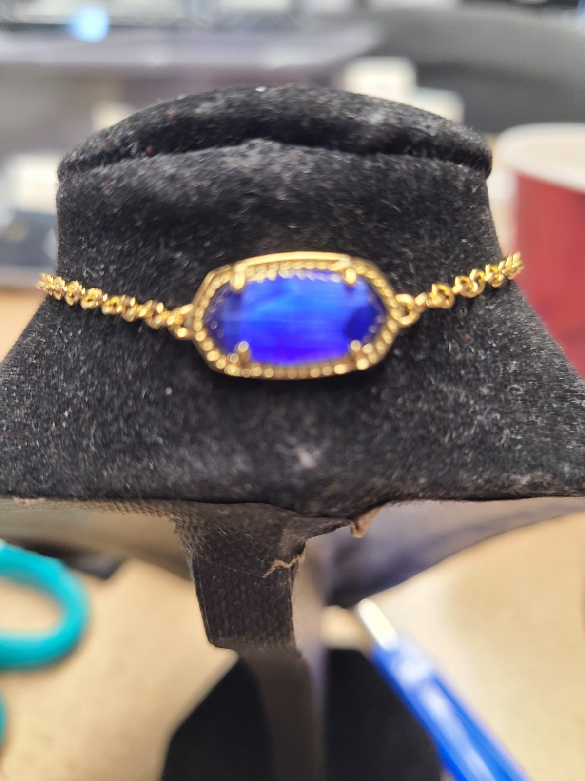 Kendra Scott Elaina Bracelet Rose Gold Adjustable Slider Oval Navy Blue Stone
