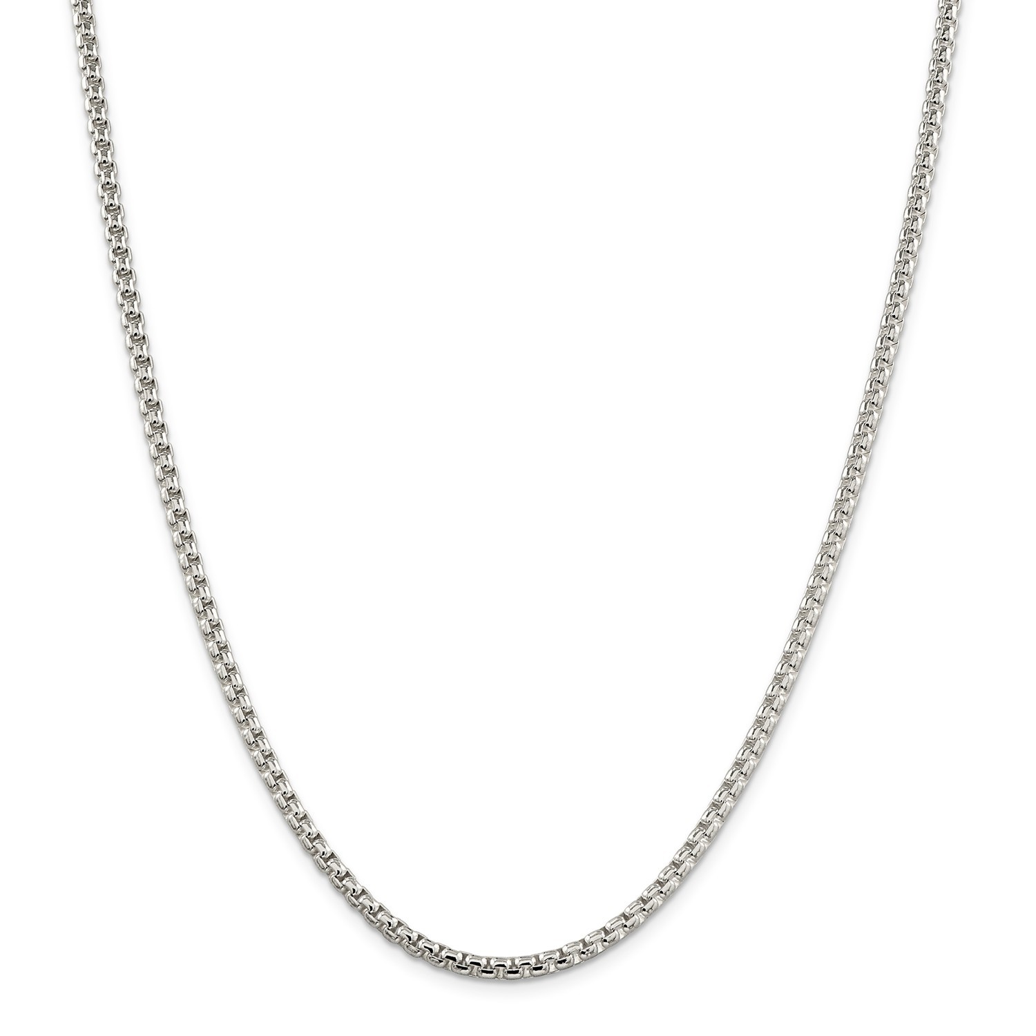 Sterling Silver Solid Plain 3.6mm Round Box Chain w/ Lobster Clasp 18″ – 36″