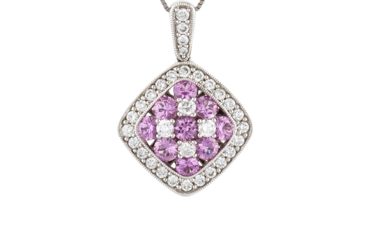 Designer GREGG RUTH 18K Gold Pink Sapphire Diamond Necklace Pendant 1.92ct ~$3K+