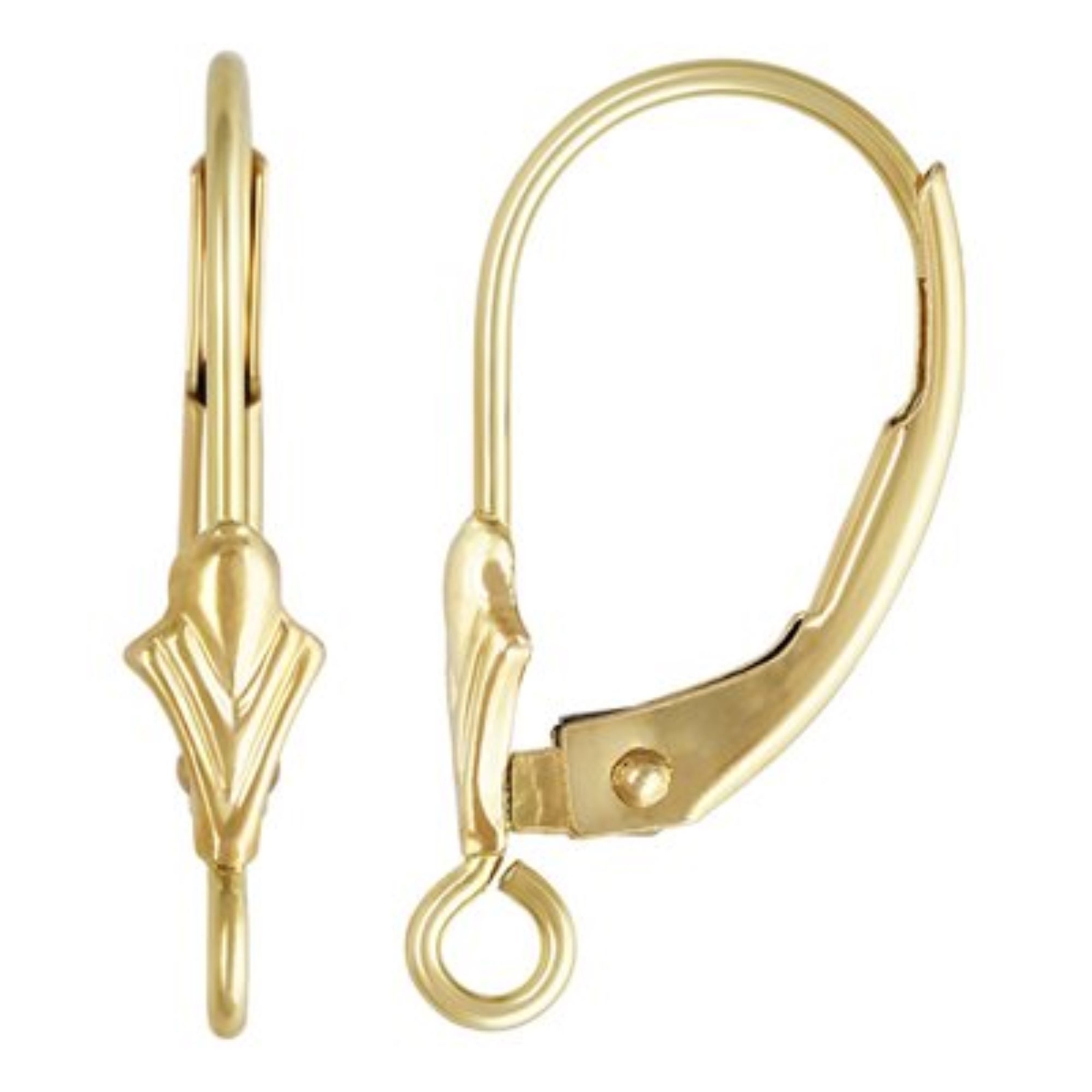 SOLID 14K Yellow Gold Fleur De Lis Leverback Earring Findings 2Pcs/1Pair USA