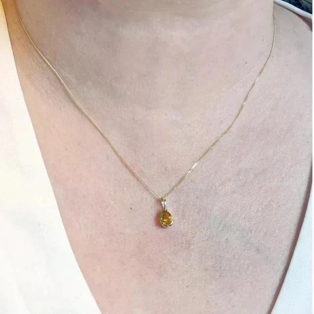2Ct Pear Cut Lab Created Yellow Citrine Women’s Pendant 14K Yellow Gold Plated