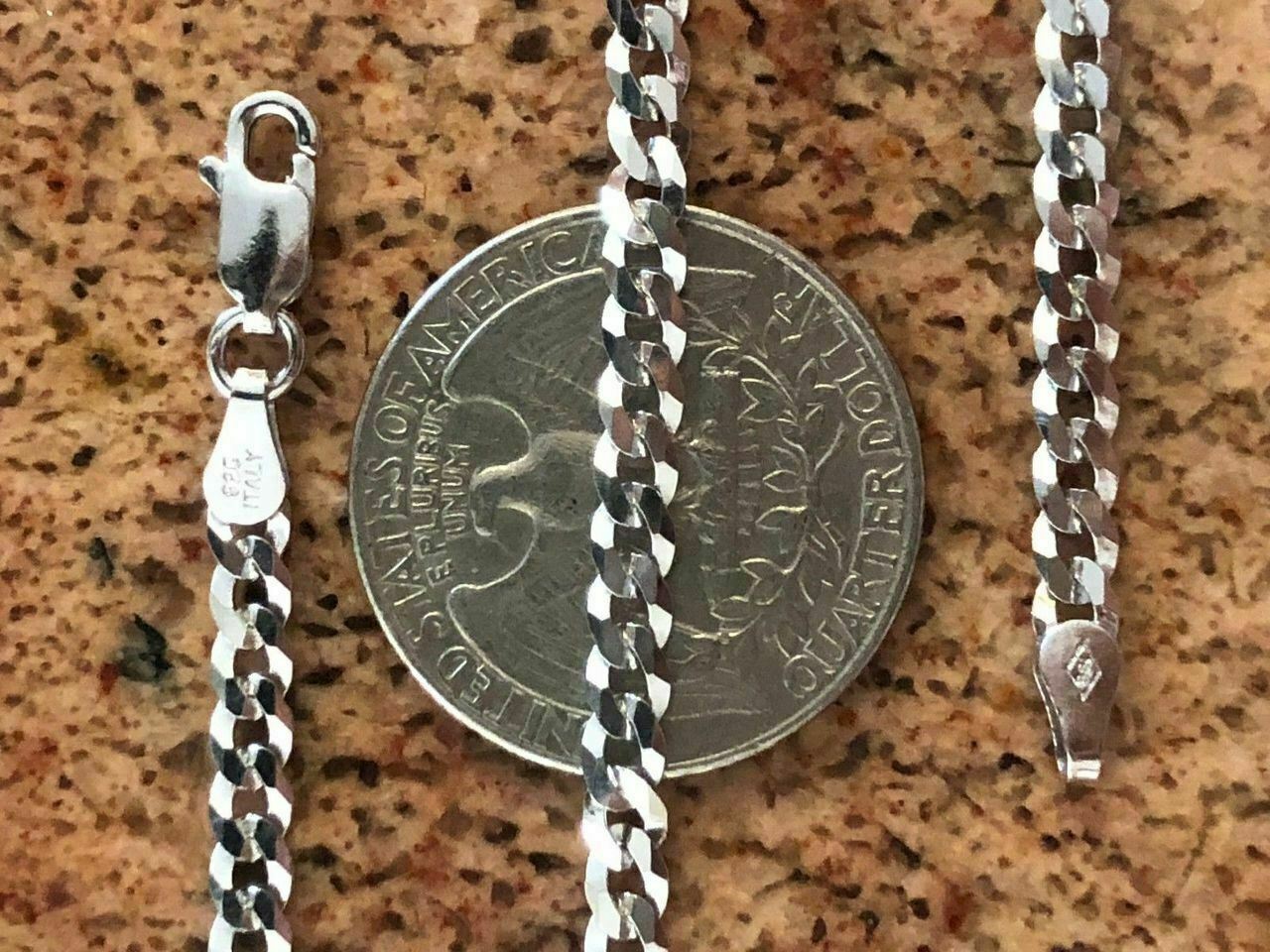 Mens Women’s Flat Cuban Link Chain Solid 925 Sterling Silver 4mm ITALY WHOLESALE
