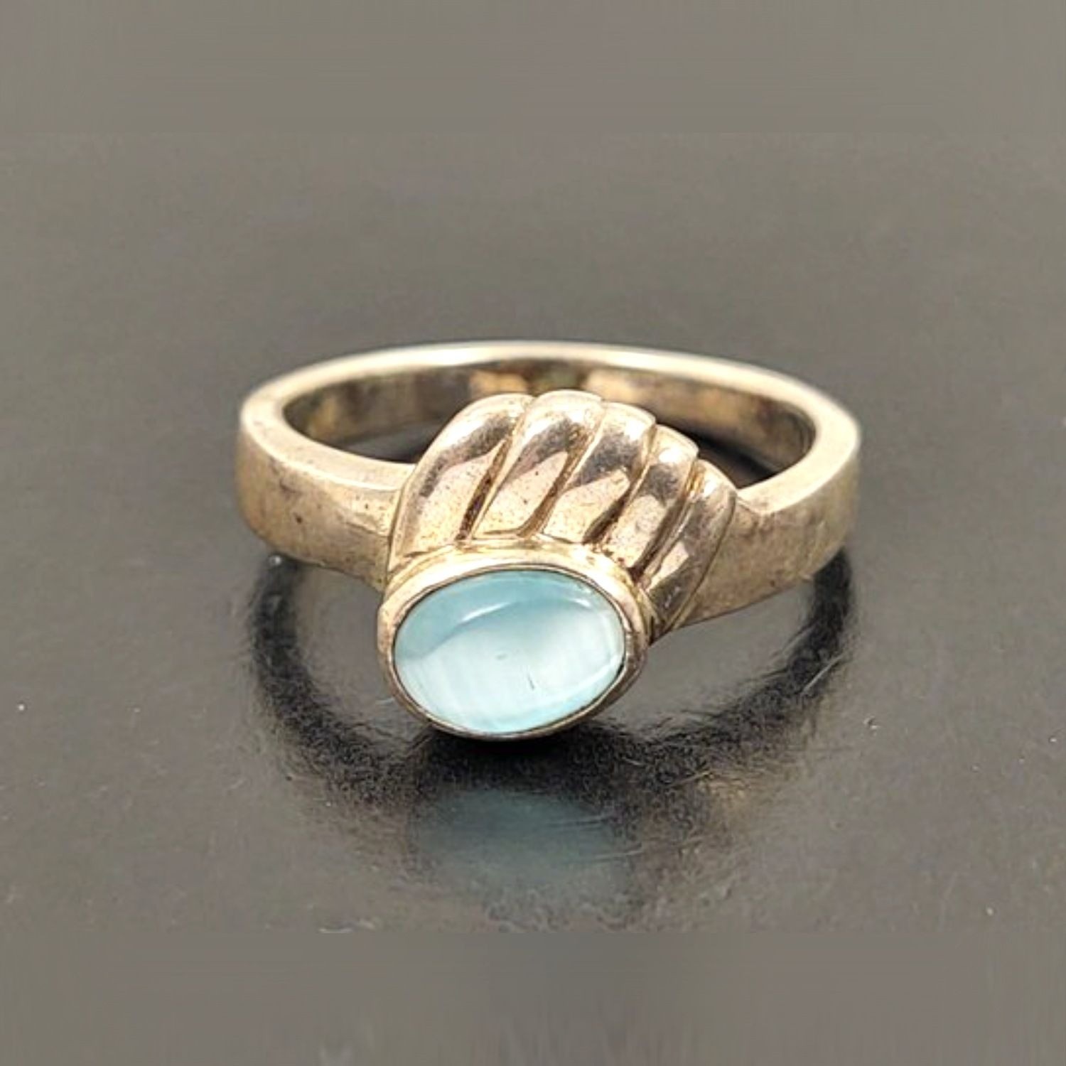 Vintage Sterling Silver Light Blue Chalcedony Oval Cabochon Ring Size 8