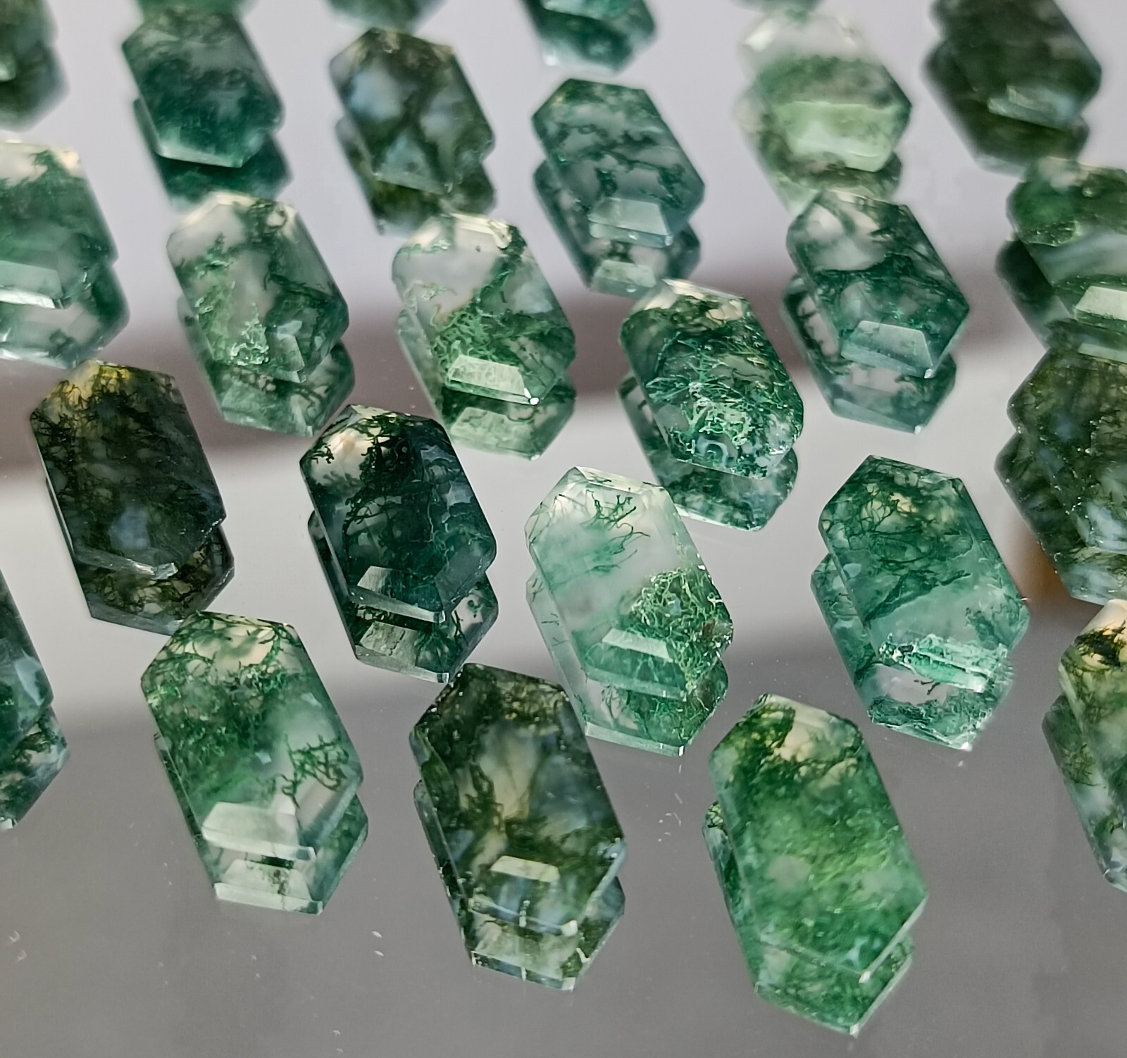 Fancy Cut Natural Moss Agate Faceted Lot Moss Agate Making For Ring 14x7x3 MM
