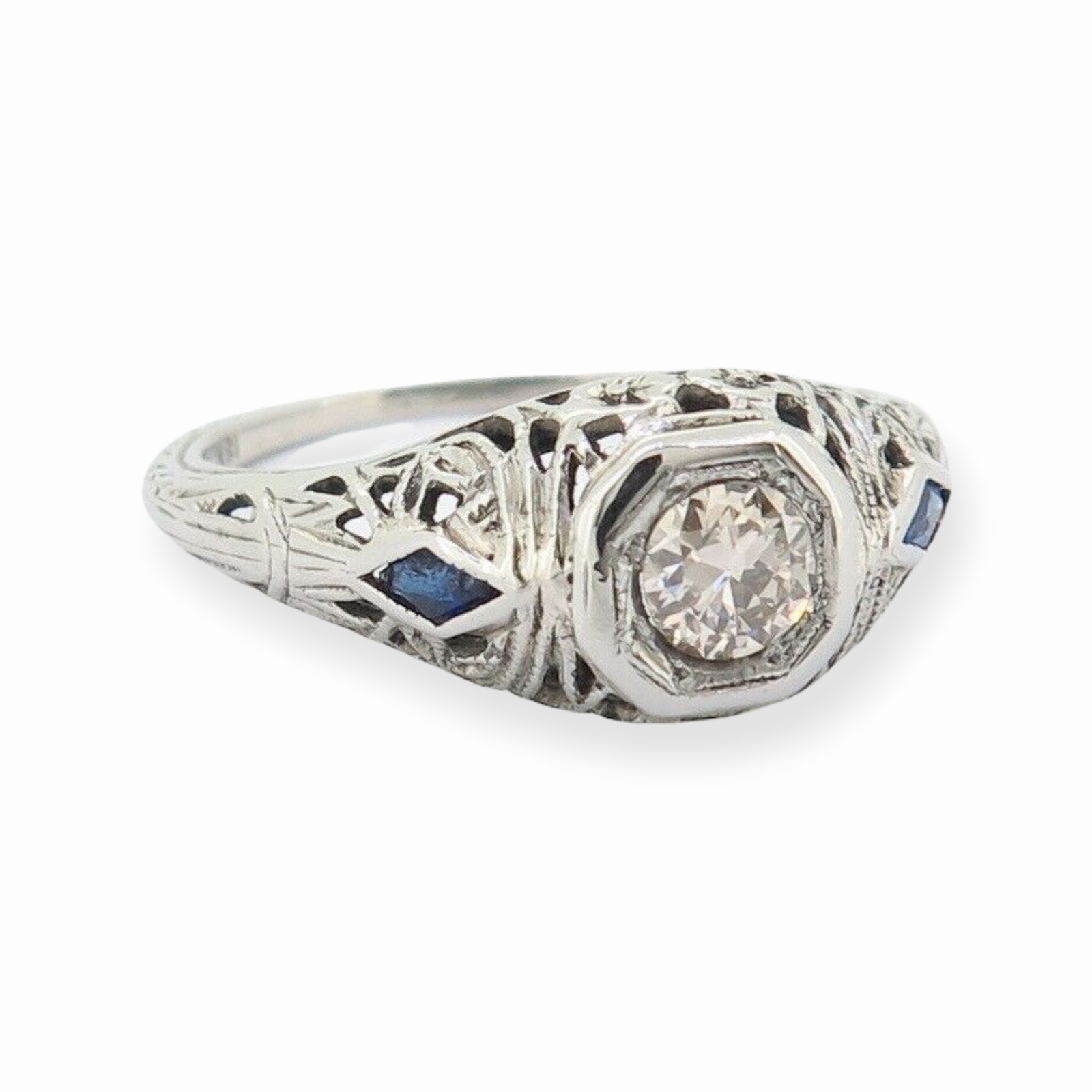 .A 18k White Gold 0.30ct Old Cut Diamond Set Antique Ring Size M Val $3150