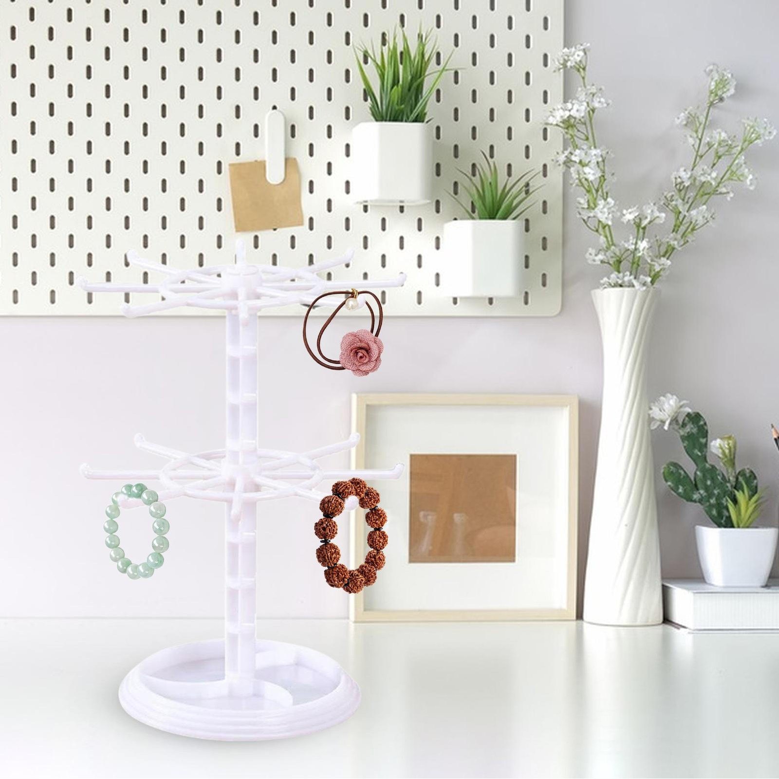 Two Layer Countertop Rotation Display Rack Bracelet Necklace Keyring StorageRack