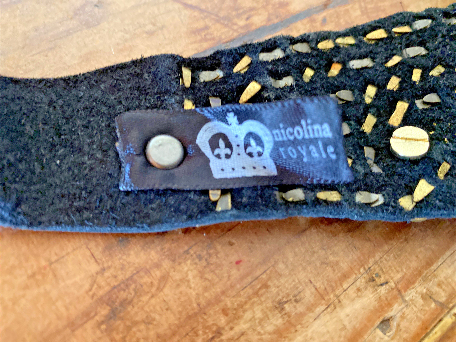 Nicolina Royale VIntage Leather Studded Bandana Collar Gold Gothic Punk Rocker