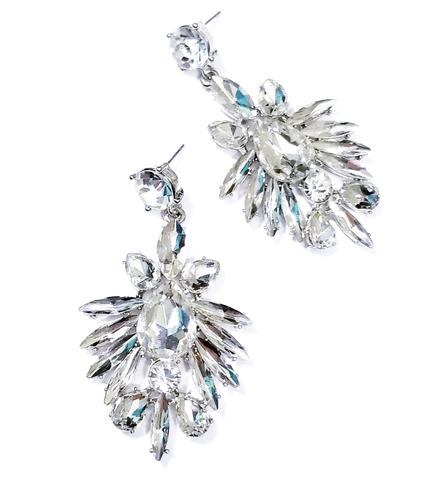 Clear Chandelier Drop Earrings Rhinestone Crystal 2.8 in