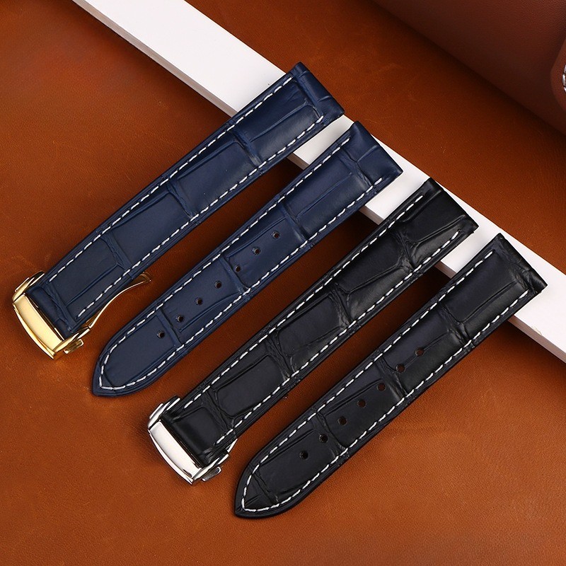 quality genuine leather watch straps mens stitched band 19mm 20mm 22mm for Omega
