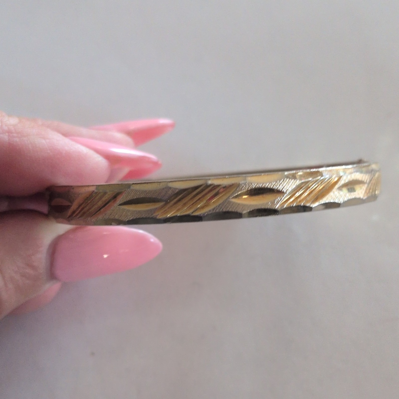 Gold-Tone Etched Pattern Stackable Bangle Bracelet, Slip-On, No Stone
