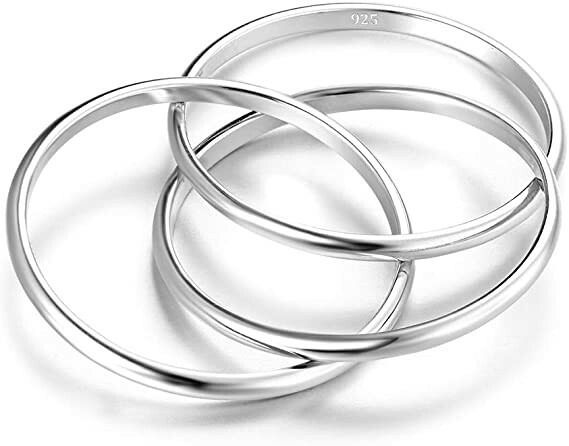 .925 Sterling Silver 2MM 3 Row Interlocked Rolling Wedding Band Ring Sizes 5-9