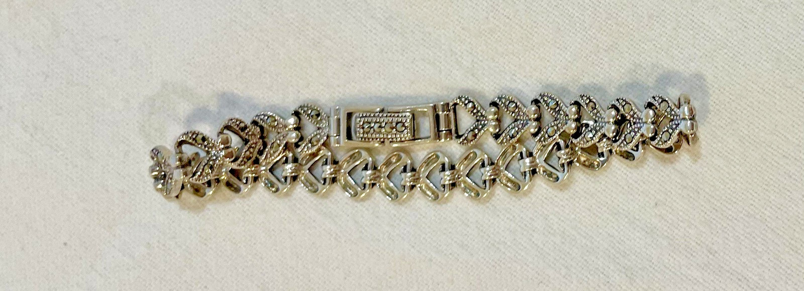 Vintage Marcasite Sterling Silver Sweetheart Heart Statement Bracelet