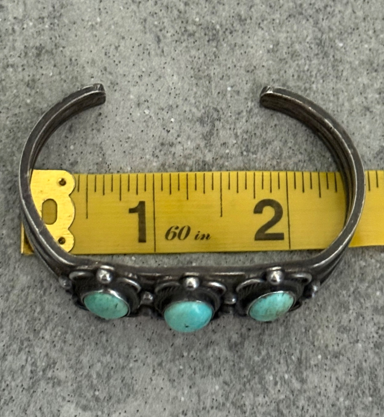 OLD Vintage Native American Navajo THREE Turquoise Silver Bracelet 6.3 in