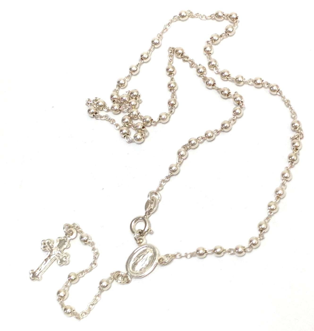 Petite Italian 925 Sterling Silver 3mm Bead Rosary Necklace 16″ Jewelry 7.1g