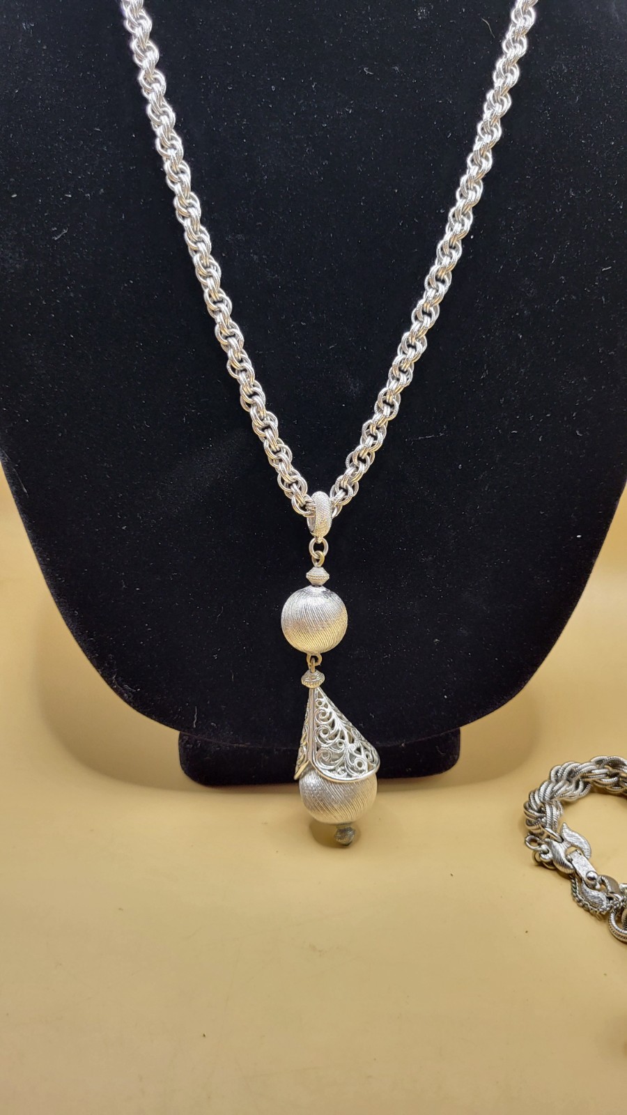 Vintage Signed Monet Bolero Necklace and Bracelet Set Silver Tone Brushed Finish